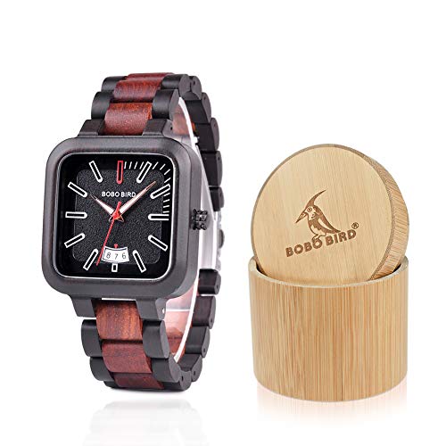 BOBO BIRD Mens Wooden Watches Lightweight Casual Sport Wristwatches Date Display Quartz Watch with Gift Wood Box for Men