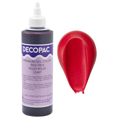 DecoPac Premium Gel Food Coloring | Red Food Coloring For Baking | 8oz | Color Buttercream, Fondant, Frosting & Piping Gel, Food Safe, Highly Concentrated Gel, 8 oz - Red