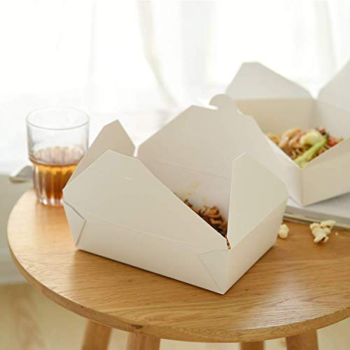 Take Out Boxes 71 Oz White Chinese Take Out Containers 40 Pack Microwaveble Folding Natural Food Boxes for Food Take Out Boxes Ideal Leak and Grease Resistant Food Containers for Restaurants