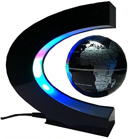 MeFe Magnetic Levitation Globe,C Shape Levitation Floating Globe Rotating Magnetic World Map Globe with Colorful LED Lamp (Black)