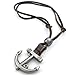 KONOV Mens Womens Anchor Pendant Adjustable Leather Cord Necklace Chain, Brown Silver