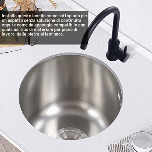 Mini Round Stainless Steel Sink with Drain Connector for Small Kitchens Diameter 30 cm