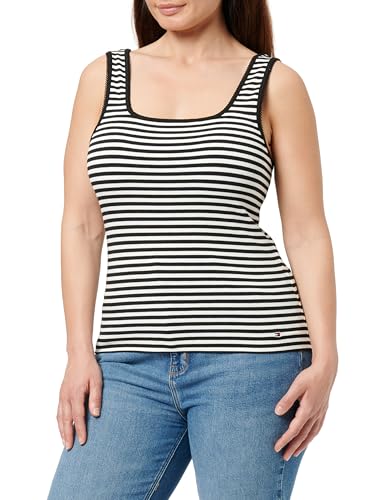 Tommy Jeans Camiseta de Tirantes Mujer Slim de canalé, Multicolor (Ecru/Black Fine STP), XS