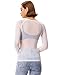 Kate Kasin Women's Long Sleeve Mesh Top, Sexy Sheer Blouse, Bussiness Casual Layering Shirts Ivory XL