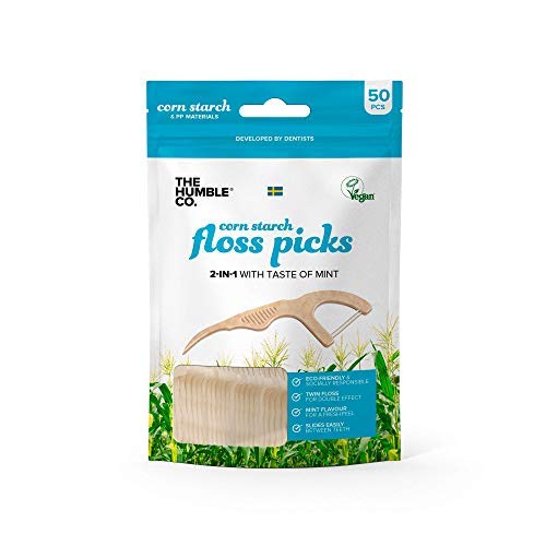 The Humble Co. Plant Based Floss Picks | Fresh Mint | Eco-Friendly, Vegan for Your Everyday Oral Care - Dentist Approved - Removes Plaque and Gives a Fresh Feel (2 x 50p)