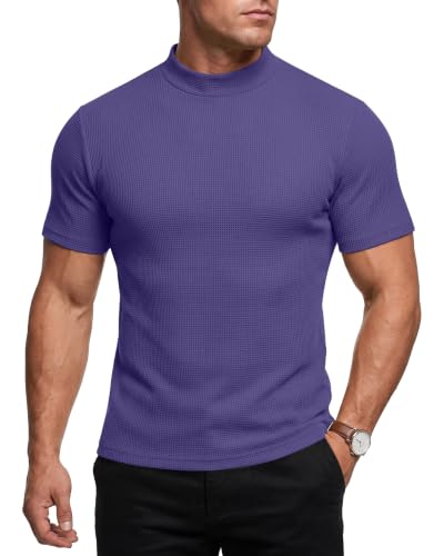 Roadbox Men's Waffle Mock Turtleneck Short Sleeve Tops Casual Pullover at Amazon