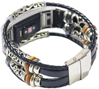 BZLine® Leather Straps Band For Fitbit Charge 2, Adjustable, Original Classic Replacement Wristband, Accessories with Metal Plugs
