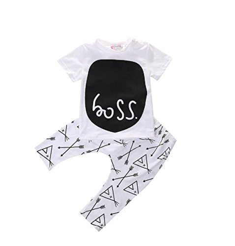 IBTS®Baby Boys Short Sleeve "BOSS" Print T-shirt and Harem Pants Outfit Set