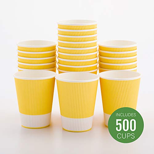 Insulated Paper Coffee Cups - Ripple Wall - Light Yellow - 12 oz - 500ct Box - MATCHING LIDS SOLD SEPARATELY: RWA0360B, RWA0360W, RWA0328LG, RWA0328GR, RWA0328HP, RWA0283W, RWA0283B