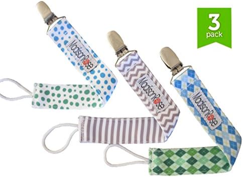 Madison Rose Pacifier Clips/Holder Trendy &amp; Stylish Pacifier Clips for Boys Universal Design Fits All Pacifiers, Two-Sided Design, Set of 3