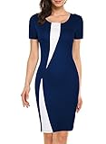 WOOSEA Women's Short Sleeve Colorblock Slim Bodycon Business Pencil Dress