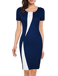 WOOSEA vestido de dama de manga corta con colorblock Slim Bodycon Business Pencil Dress