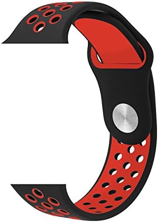 WESHOT Apple Watch Band, Silicone Soft Replacement Watch Band Strap For Apple Watch Sport Edition 38/42MM S/M M/L (Black+Red, 42MM M/L)