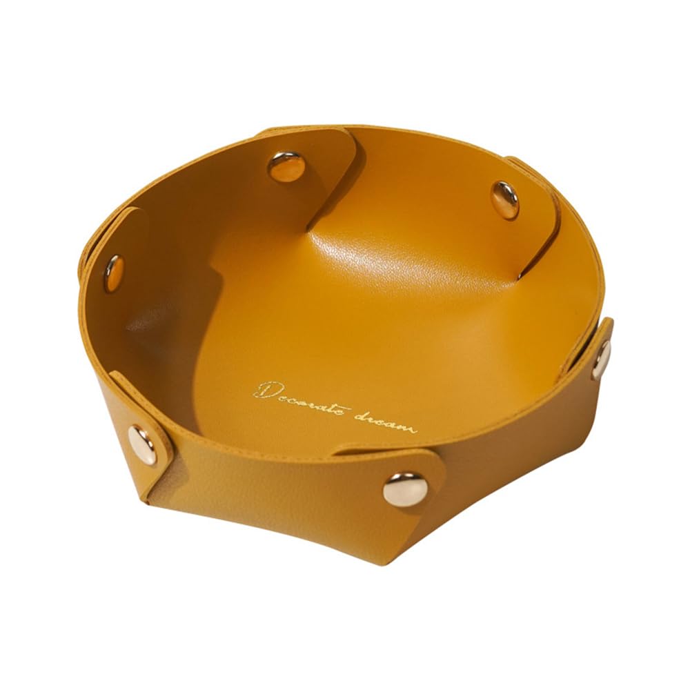 Buer Homie Foldable and Serving Tray, PU Leather Storage Organizer (Yellow, L)