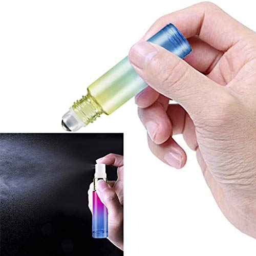 Essential Oil Roller Bottles,24 Pack 10ml Rainbow Color Roller Bottles for Essential Oils with Stainless Steel Roller Balls and Glass Spray Bottle (3 Droppers,2 Funnels,6 Extra Roller Balls,24 label