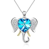 Angelady Lucky Elephant Pendant Animal Necklace With Blue Heart Shape Swarovski Crystal Wife Girlfriend Birthday Party Jewelry Gift