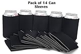 Blank Can Sleeves - Bulk Set of 14 Beer Sleeve / Neoprene Sleeves - For Can / Beer Cooler 12-16 OZ - Extra Thick Neoprene with Stitched Fabric Edges - Great for Weddings, Parties, BBQ - By Ombrace