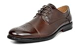 Bruno MARC Men's Oxford Modern Classic Lace Up Leather Lined Perforated Cap-Toe Dress Oxfords Shoes