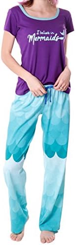 RHEA Women's Sleepwear Tee & Drawstring Pant Pajama Set Mermaid,Purple,XL/Long