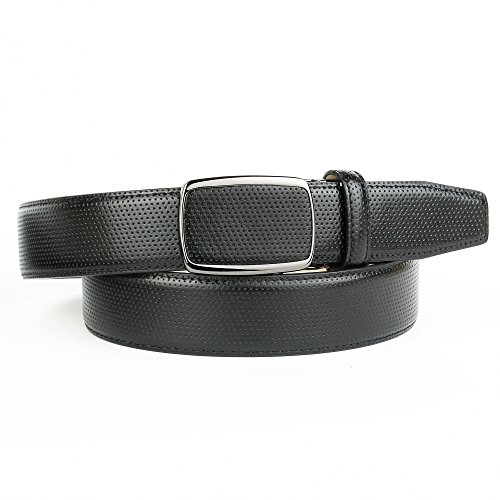 Anthoni Crown Leather Men`s Belt Black 36"-48" with Black Metallic Automatic Buckle/30hf10 (38)