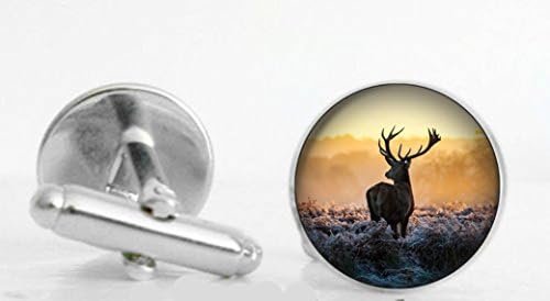 (Caspian Jewelry) One Pair Deer in Sunset Logo Fashion Cufflinks 14mm Silver Logo Cufflinks