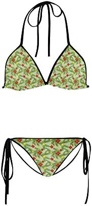 Women's Christmas Mistletoe and Holly Decoration60 Two Pieces Bikini Sets Swimwear Swimsuit
