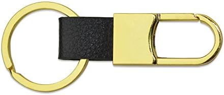 Apexia Black Leather Stainless Steel Key Chain with Round Gold Key Ring Clip 3.5" x 1"