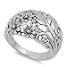 925 Sterling Silver Flowers & Leaves Ring 13MM Size 9