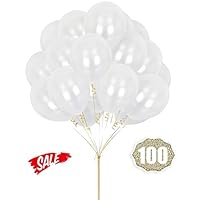 HoveBeaty White Balloons 12 Inches Thicken Latex Metallic Balloons 100 Pack for Wedding Party Baby Shower Christmas Birthday Carnival Party Decoration Supplies