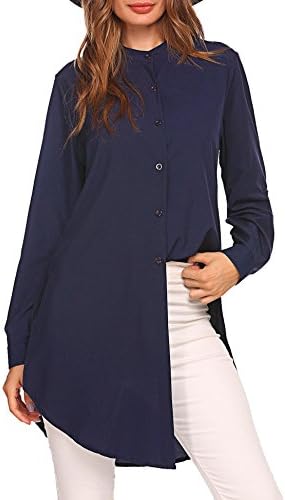 Womens Casual Long Boyfriend Button Down Shirt Long Sleeve Tunic Top Z-navy Blue X-Large