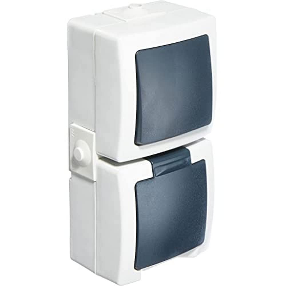 Kopp Nautic Toggle Switch Socket Combination in Grey - Safe Surface-Mounted Socket with Lid and Increased Touch Protection - Vertical IP44 Wet Room Surface-Mounted Switch with Socket 16 A / 250 V ~