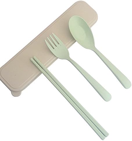 Ecago Portable Eco-Friendly Wheat Straw Cutlery Travel Kids Adult Cutlery Fork Chopsticks Spoon Camping Picnic Set (Green) S731