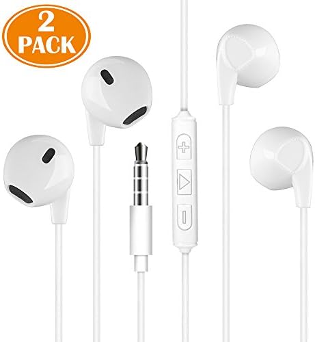 Earbuds, Earphones with Microphone Stereo Headphones with Mic and Remote Control for Apple iPhone iPad iPod Samsung Galaxy and More Android Smartphones [2 Pack]