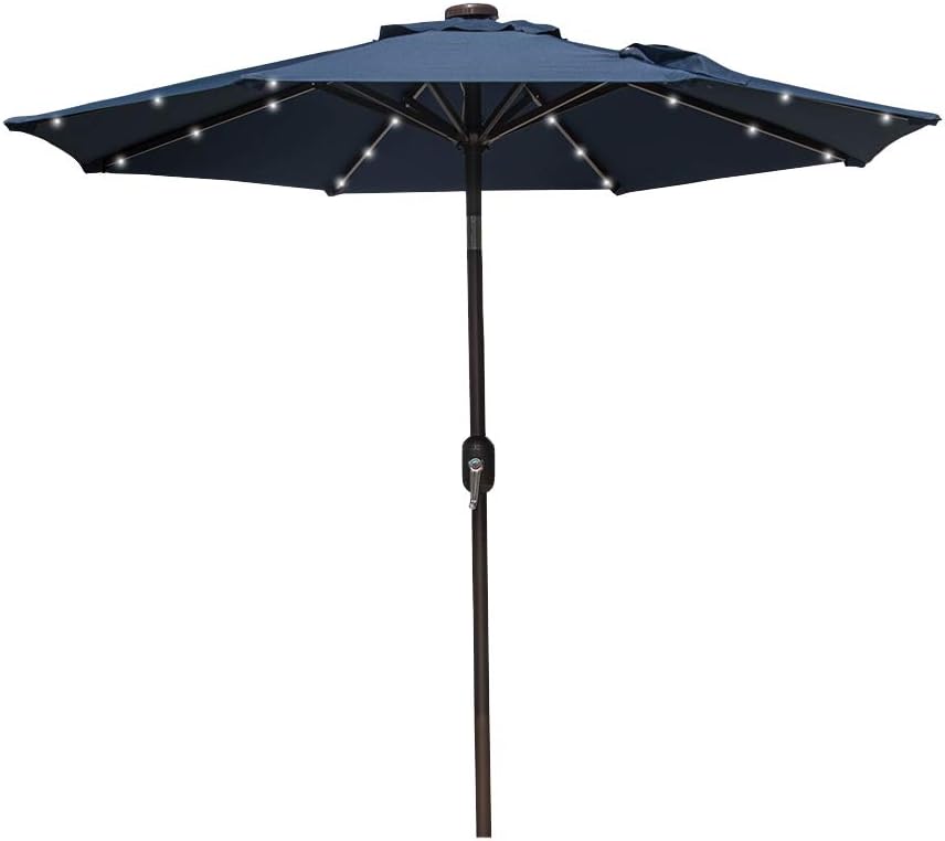 Amazon Com Sundale Outdoor 7 Ft Solar Powered 24 Led Lighted Patio Umbrella Table Market Umbrella With Crank And Push Button Tilt For Garden Deck Backyard Pool 8 Steel Ribs Polyester Canopy