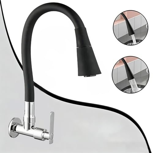 Torneira de Cozinha de Parede Preta Design Flexível Acabamento Fosco para Decoração Moderna (1 Pcs)