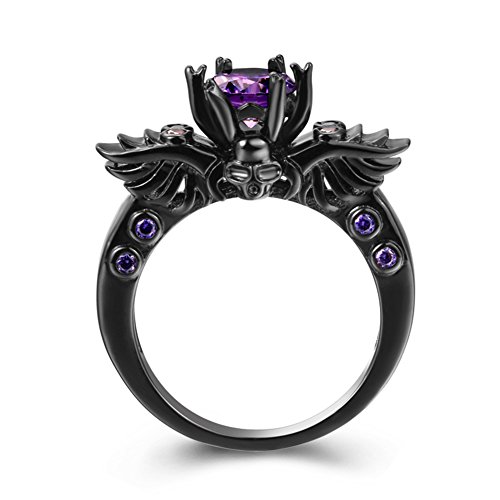 Vintage gothic skull ring black gold filled amethyst cz…