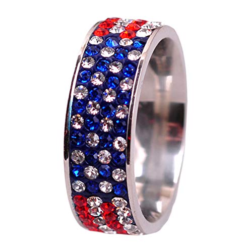 Sunday Rose Stainless Steel Ring American Flag Cubic Zirconia