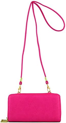 Multi-purpose Purse Organizer Double Zip Around Wallet with Crossbody Strap