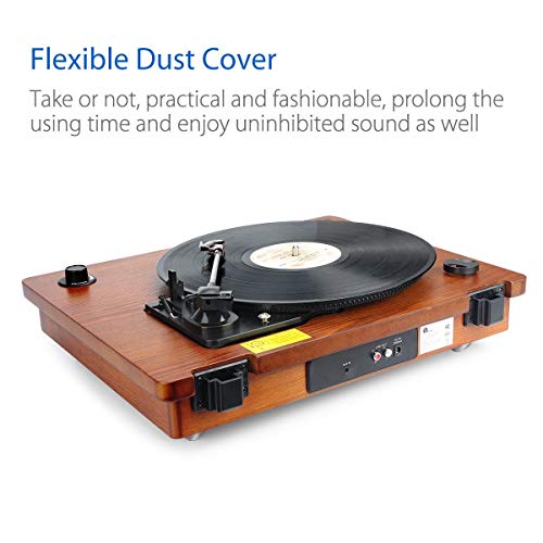 1byone Belt Driven Turntable with Built in Stereo Speaker, Wireless Connection Vintage Style Record Player, Vinyl to MP3 Recording, Natural Wood