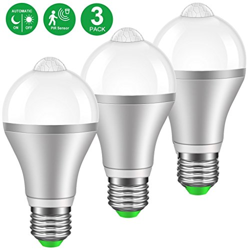 Motion Sensor LED Light Bulb,Minger 9W Smart PIR Lamp, Auto On/Off Night Security Lights for Stairs, Garage, Corridor, Walkway, Yard, Hallway, Patio, Carport (E26/E27, 800lumen,Warm White, 3-Pack)