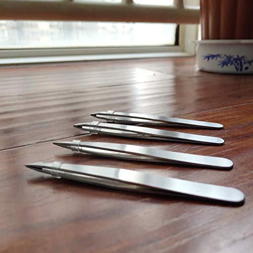 image for HXL Tweezers Set 4-Piece Professional Stainless Steel Tweezers- Best P