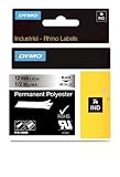 DYMO Industrial Permanent Labels for DYMO LabelWriter and Industrial RhinoPro Label Makers, Black on Metallic, 1/2