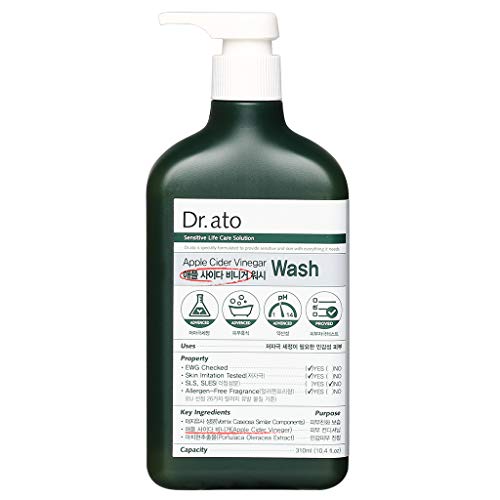 DR.ATO Apple Cider Vinegar Baby Wash - pH5.5 Hypoallergenic Baby Body Cleanser with AHA in Apple - Skin and Eye Irritation Tested - All Safe Ingredients, Allegen-Free, Paraben Free, 10.5 fl.oz.