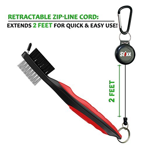 STIXX Golf Brush and Groove Cleaner with Retractable Clip, Extends 2 Ft.  Brass, Nylon and Spike Cleaning Tool - Thumbnail 4