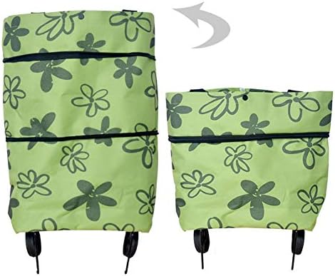 circulor Shopping Trolley Bag, Oxford Protable Folding Reusable Grocery Shopping Cart Bag With Wheels Trolley Bags Travel Storage Package, Green