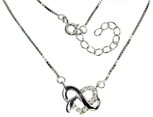 Celtic Heart Knot - 925 Sterling Silver with Crystal Cubic Zirconia - Pendant with 18" Chain - Gift Boxed