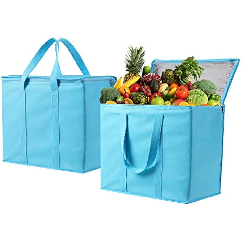 2 Pack Insulated Reusable Grocery Bag By VENO, Durable, Heavy Duty