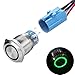 Quentacy Momentary Push Button Switch 1NO1NC Waterproof Silver Stainless Steel Shell 12V LED Ring Switch with Wire Socket Plug Suitable for 19mm 3/4 Mounting Hole (Green)