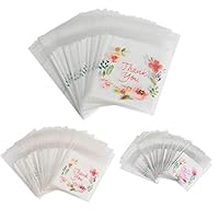 Hapy Shop 300 Pieces Thank You Printed Self Adhesive Treat Bag Pink Flower OPP Bags Party Favor Bag Cookie Candy Packaging Biscuit Roasting DIY Gift Gift Bags