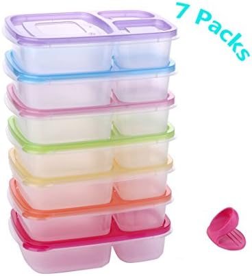 CHARHODEN Bento Lunch Box- 3 Compartment Reusable Food Storage Containers Microwaveable,Freezer &amp; Dishwasher Safe Set of 7